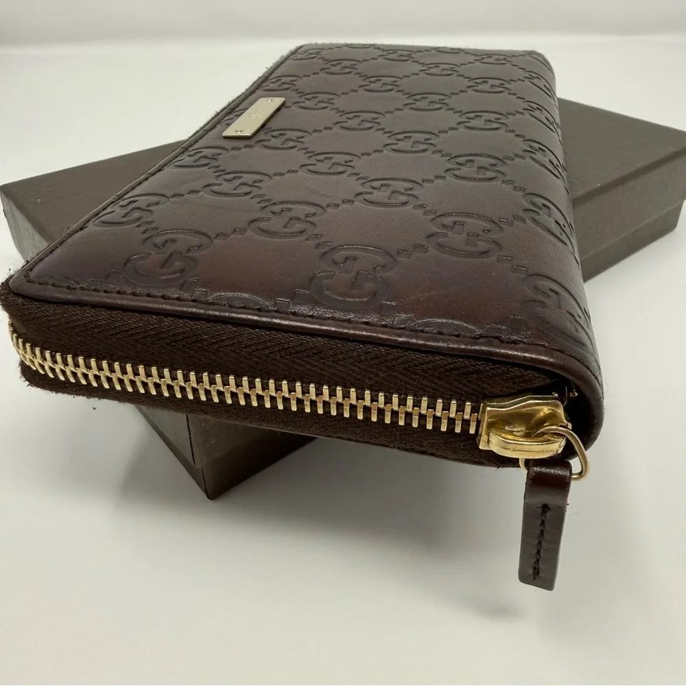 Gucci Dark Brown Guccissima Leather Zip Around Wallet with Box - Picture 5 of 12